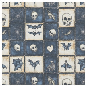 Gothische Halloween Denim Patchwork Patroon Stof