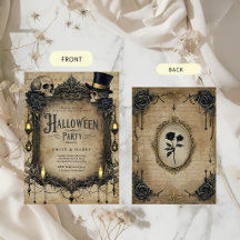 Gothische Halloween-feestuitnodiging Schedel Rozen