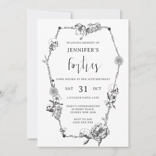 Gothische hand getekend boog 50th Birthday Party Kaart (Voorkant)