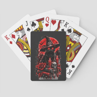 Gothische Heks Zwarte Kat Halloween Schedel Kaars Pokerkaarten