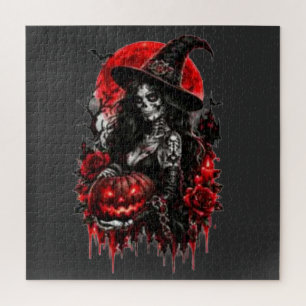 Gothische Hekspompoen Halloween Zwarte Kat Griezel Legpuzzel