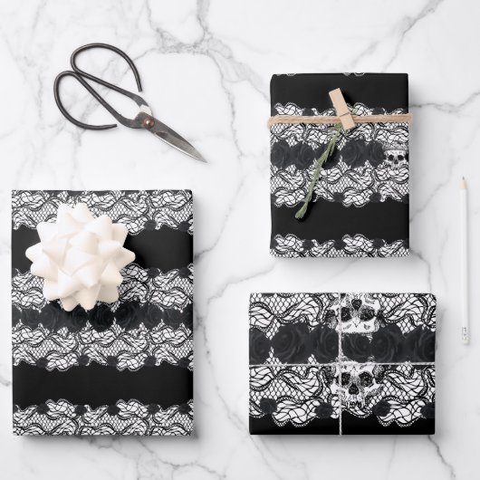 Gothische kant, schedels en rozen, ontwerp 3 inpakpapier vel (Voorkant)