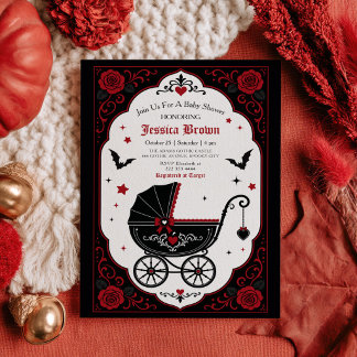 Gothische kinderwagen rood & zwart Halloween babys Kaart