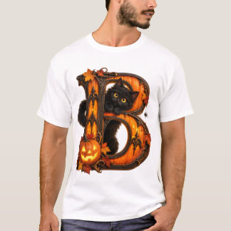 Gothische Letter B Halloween Pompoen & Zwarte Kat T-shirt