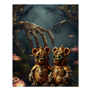 Gothische Mechanische Donkere Bos Steampunk Gummi Perfect Poster