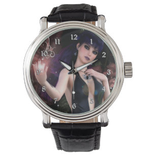 Gothische meisjes Magische Roos Fantastische Kunst Horloge