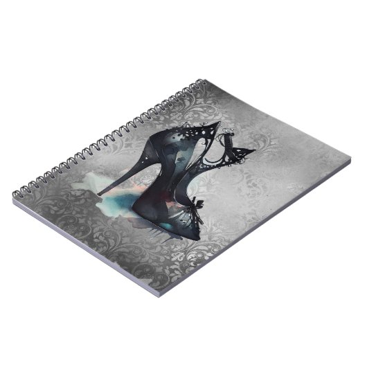 Gothische Mode Stiletto High Hiel met Blauwgroen p Notitieboek (Linkerzijde)