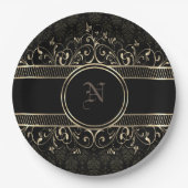  gothische monogrammen voor zwart en goud papieren bordje (Voorkant)