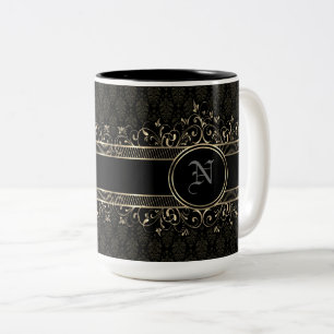 gothische monogrammen voor zwart en goud tweekleurige koffiemok