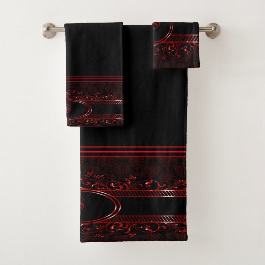 gothische monogrammen, zwart en rood bad handdoek (Insitu)