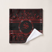 gothische monogrammen, zwart en rood bad handdoek (Wasdoekje)