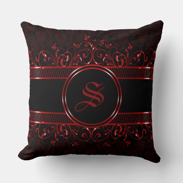  gothische monogrammen, zwart en rood kussen (Voorkant)