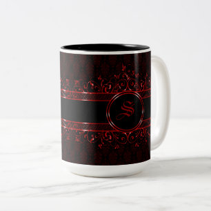 gothische monogrammen, zwart en rood tweekleurige koffiemok