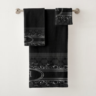 gothische monogrammen, zwart en zilver bad handdoek