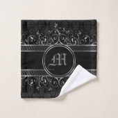 gothische monogrammen, zwart en zilver bad handdoek (Wasdoekje)