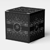 gothische monogrammen, zwart en zilver bedankdoosjes (Voorkant Zijde)