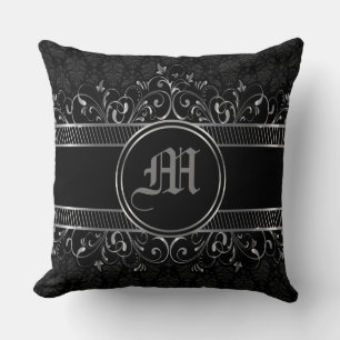  gothische monogrammen, zwart en zilver kussen