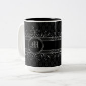 gothische monogrammen, zwart en zilver tweekleurige koffiemok (Voorkant links)