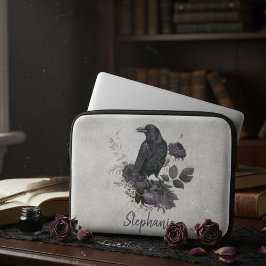 Gothische raaf gepersonaliseerde donkere flora laptop sleeve