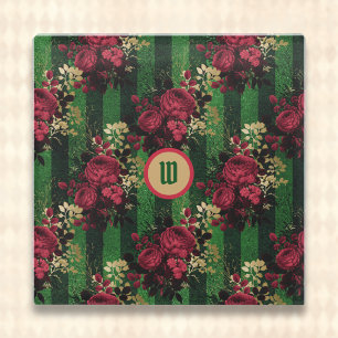 Gothische rode rozen en strips met Initiaal Glazen Onderzetter