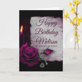 Gothische Roos, Kaars en Hanger Verjaardag Kaart (Gele Bloem)