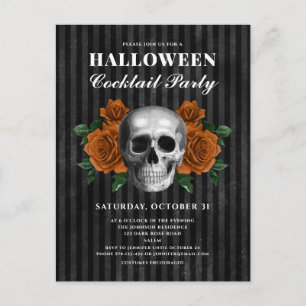 Gothische Rozen & Schedel Halloween Cocktail Party Briefkaart