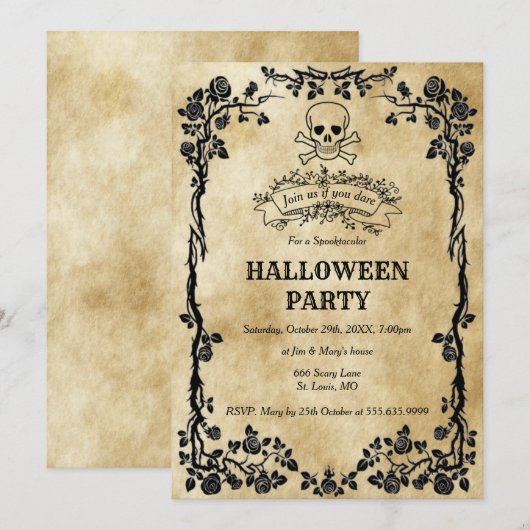 Gothische schedel en kruisgraten Halloween Party Kaart (Voorkant / Achterkant)