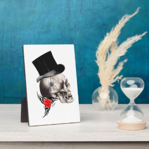 Gothische schedel en roos tattoo fotoplaat