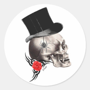Gothische schedel en roos tattoo ronde sticker