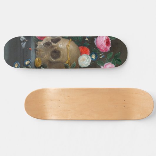 Gothische schedel en Rozen Schimmeldonkergrijs Skateboard (Horizontaal)