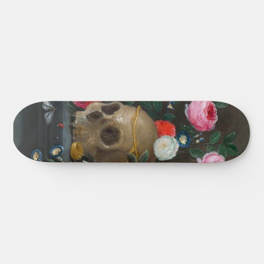 Gothische schedel en Rozen Schimmeldonkergrijs Skateboard (Horizontaal)