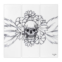 Gothische schedel met bloemen doodtekenwit