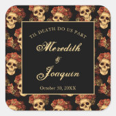 Gothische schedel tot dood ons deel van het zwarte vierkante sticker (Voorkant)