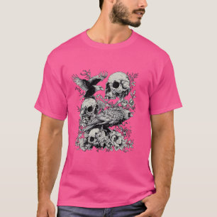 Gothische schedels en gieren bloemrijke kunstillus t-shirt