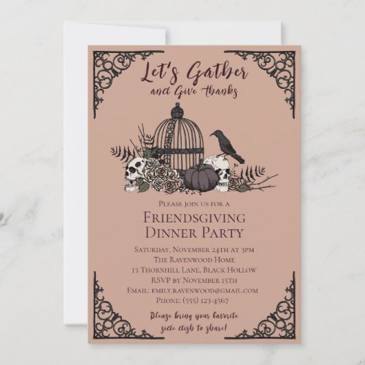 Gothische schedels & rozen dank aan vrienden met d kaart (Voorkant)