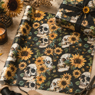 Gothische schedels & zonnebloemen Zomer goth Cadeaupapier