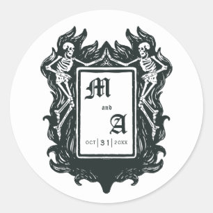 Gothische skelet liefde initialen ronde sticker
