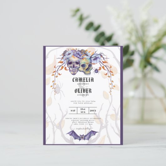 Gothische Trouw Uitnodiging Paarse Sinaasappelsche (Staand voorkant)