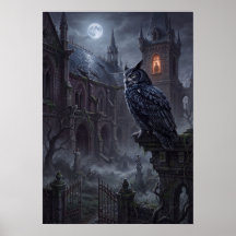 Gothische Uil Donkere Nacht Kunstprint