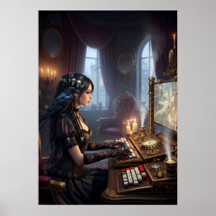 Gothische Victoriaanse Gamer Girl Kunst Poster