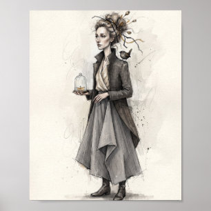 Gothische Victoriaanse vrouw vogel kunstposter Poster