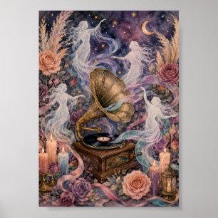 Gothische Vintage Grammofoon Geest Whimsigoth Muzi Poster