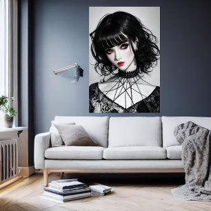 Gothische vrouwen zwart haar AI Art Poster