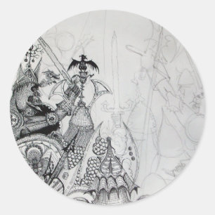 GOTHISCHE WARRIOREN, Barbarian Knachten, Fantasy Ronde Sticker