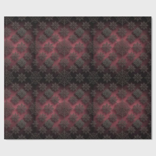 Gothmas Black Floral Pattern on Deep Crimson Red  Cadeaupapier (Vlak)