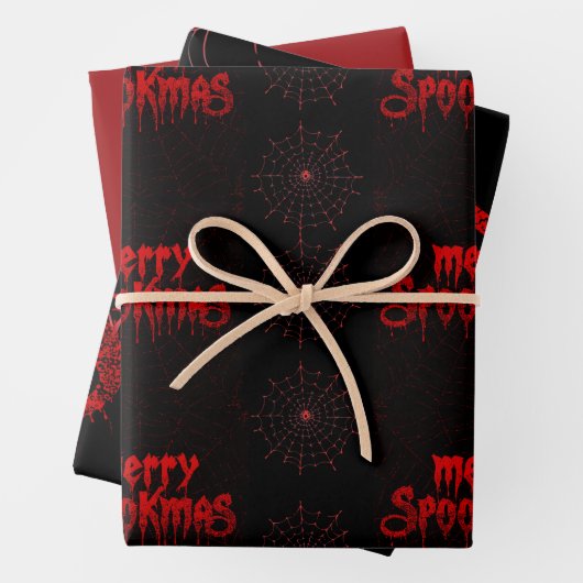 Gothmas Bold Red Script on Black Goth Christmas Inpakpapier Vel (In situ)