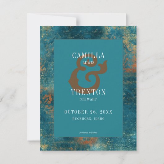 Gotisch Antiek Blauwgroen Goud Damask Fotobruiloft Save The Date (Achterkant)