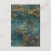 Gotisch Antiek Blauwgroen Gouden Damast Trouwdetai Informatiekaartje (Achterkant)