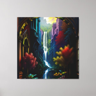 Gotisch Binnenhuis Surreal Waterval 11 Canvas Afdruk