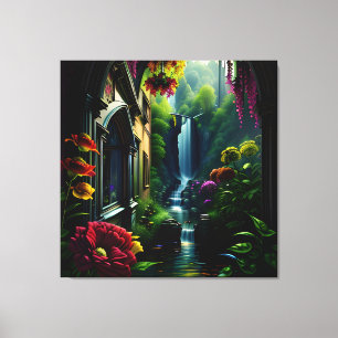 Gotisch Binnenhuis Surreal Waterval 13 Canvas Afdruk